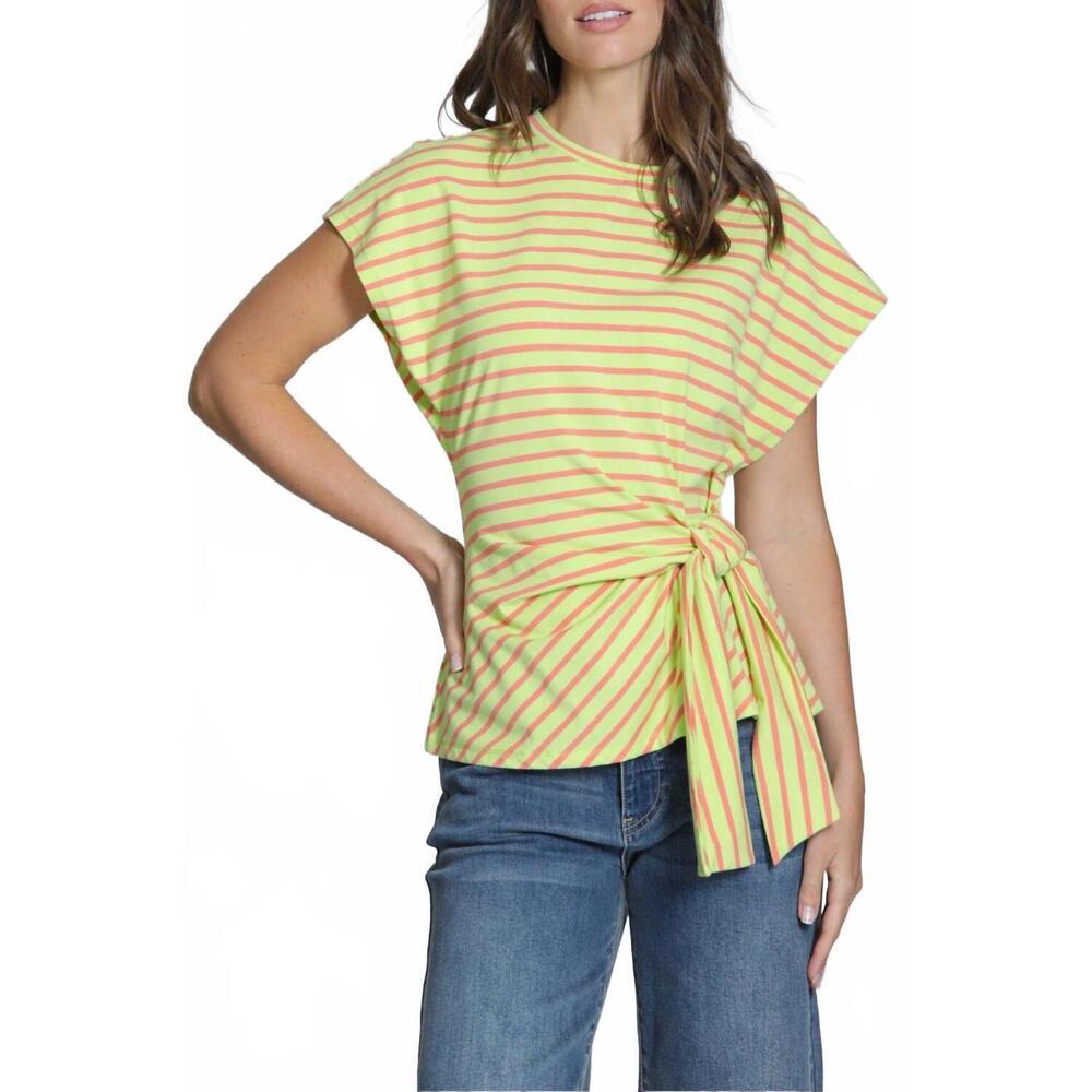 NEW APNY cinched waist tee top in citrine/ orange stripe